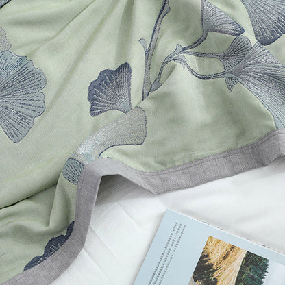 Couette réversible en gaze de coton avec feuilles de ginkgo