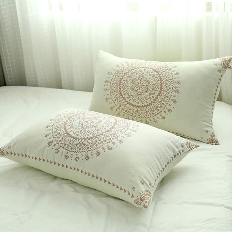 Housse de coussin en coton mandala avec patte de boutonnage (2 pièces)