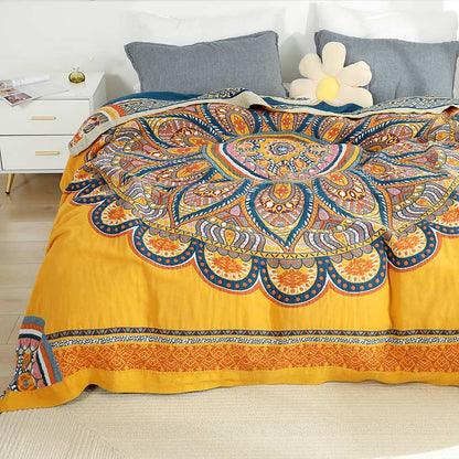 Couette d'été réversible bohème Ownkoti à fleurs jaunes