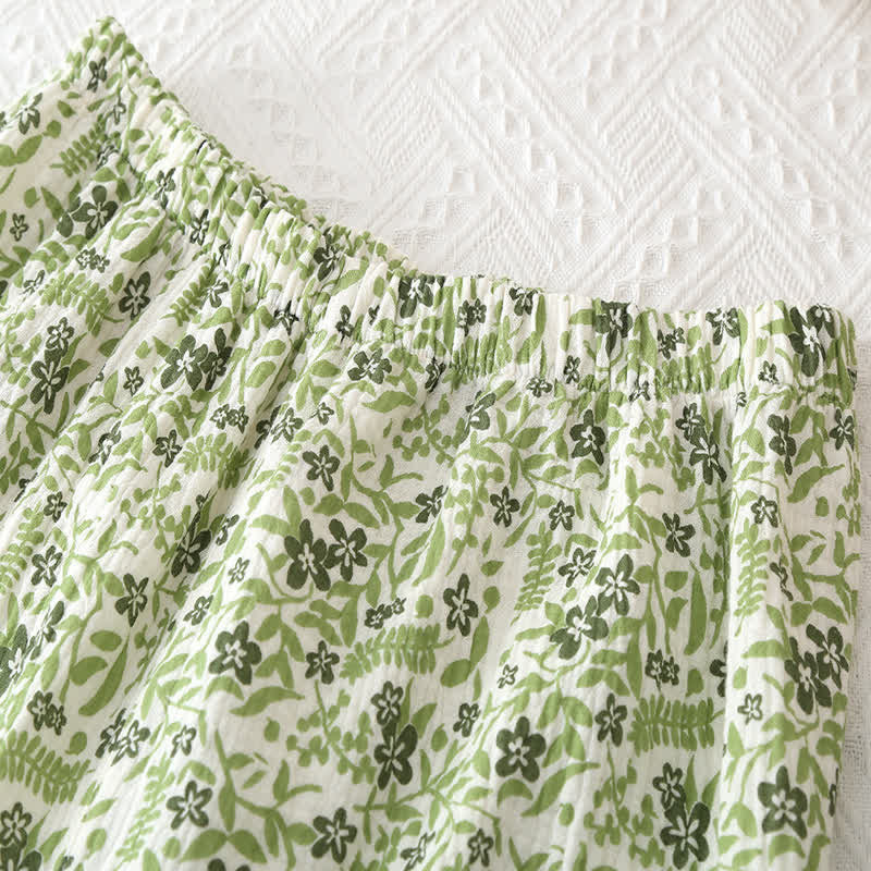 Ensemble de vêtements d'intérieur en coton de style pastoral avec imprimé floral