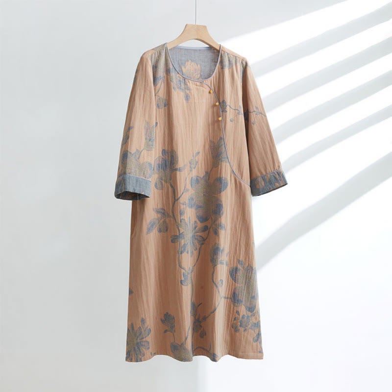 Chemise de nuit courte en coton jacquard « Magnolia »