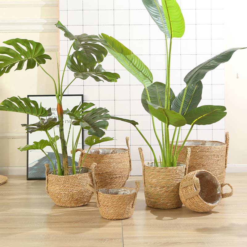 Panier en jonc de mer tissé Ownkoti, panier de rangement pour pots de fleurs (lot de 2)
