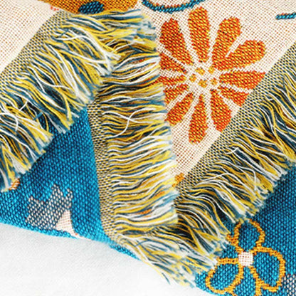Couverture Ownkoti avec pompons de fleurs de jardin, housse de canapé