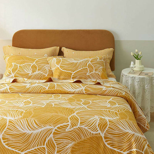 Couette respirante à trois couches avec feuilles de plantain - Jaune - 230 cm x 250 cm - image 1