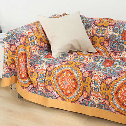 Couverture de canapé en coton bohème orange