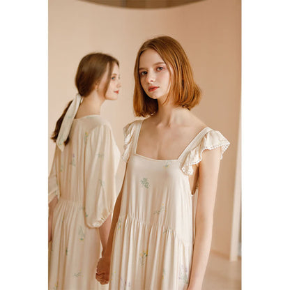 Chemise de nuit en satin douce et confortable de style campagnard