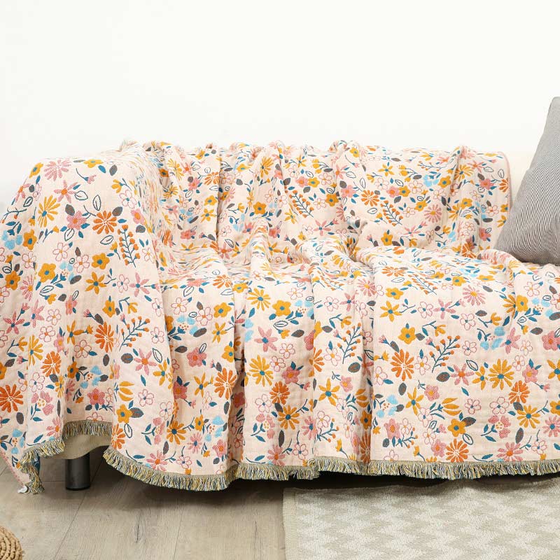 Couverture Ownkoti avec pompons de fleurs de jardin, housse de canapé