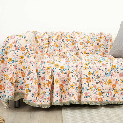 Couverture Ownkoti avec pompons de fleurs de jardin, housse de canapé