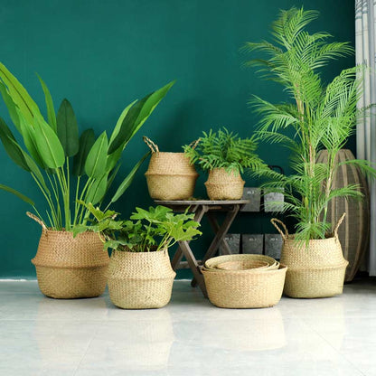 Panier en jonc de mer tissé Ownkoti, panier de rangement pour pots de fleurs (lot de 2)