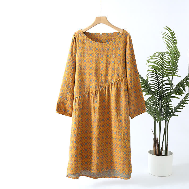 Chemise de nuit en coton doux à col rond et motif floral
