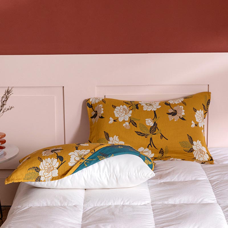Serviette oreiller en gaze de coton à fleurs jaunes (2 pièces)