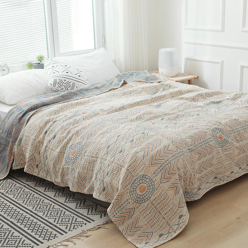Couette en coton rayée Ownkoti Boho, réversible, serviette de canapé