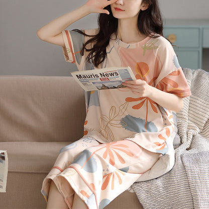 Ensemble de vêtements d'intérieur en coton à imprimé floral et feuilles