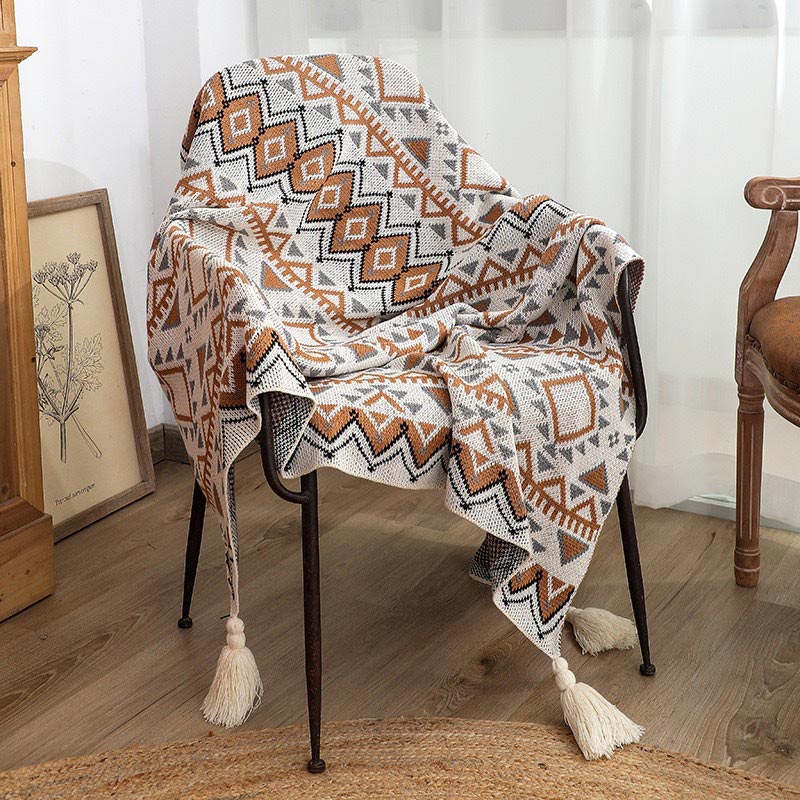 Couverture tricotée douillette Ownkoti avec motif à pompons