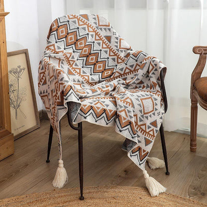 Couverture tricotée douillette Ownkoti avec motif à pompons