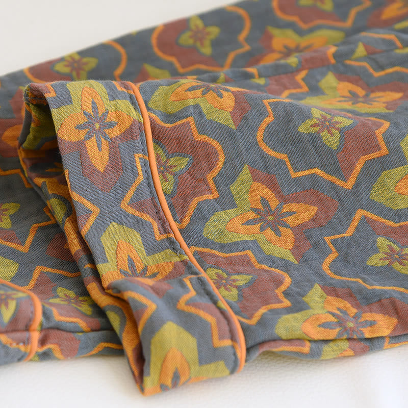Ensemble de vêtements d'intérieur en coton avec revers à motif floral en losange