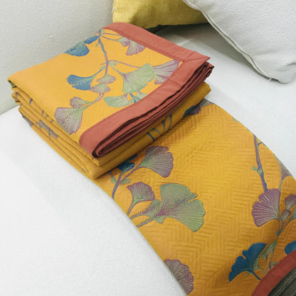 Couette réversible en coton jacquard avec feuilles de ginkgo