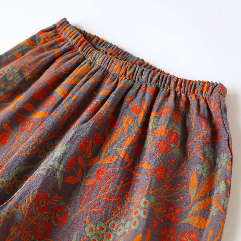 Ensemble de vêtements d'intérieur en coton à imprimé feuilles vintage avec revers - image 9