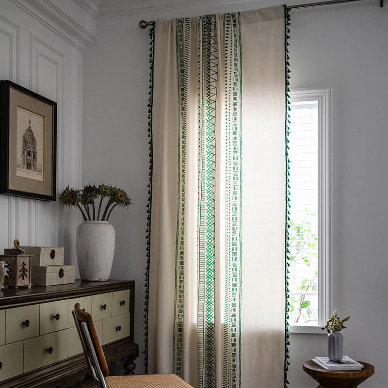 Rideaux semi-occultants Ownkoti en coton de style bohème avec un motif géométrique