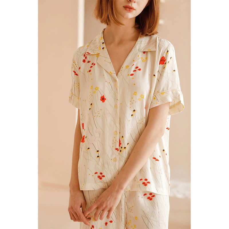 Ensemble de vêtements de détente respirants à col en V et imprimé floral