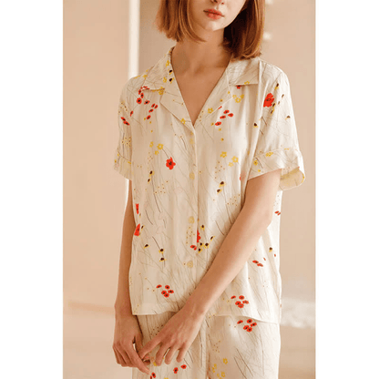 Ensemble de vêtements de détente respirants à col en V et imprimé floral