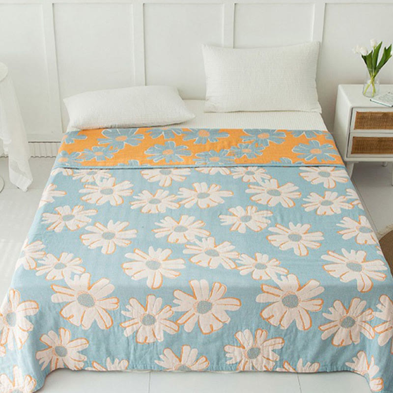 Couverture douce en coton réversible avec imprimé marguerites