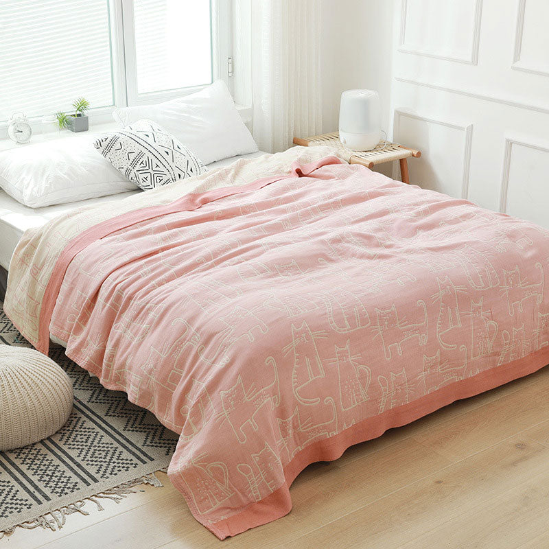 Couverture réversible en coton Ownkoti avec imprimé chat