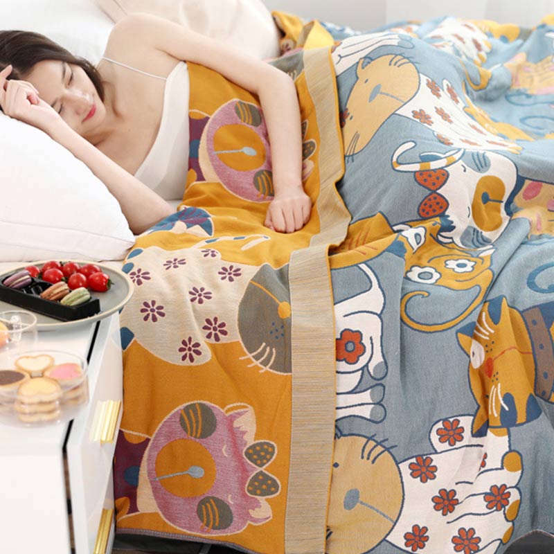 Couette réversible en coton Ownkoti avec un joli motif de dessin animé animalier