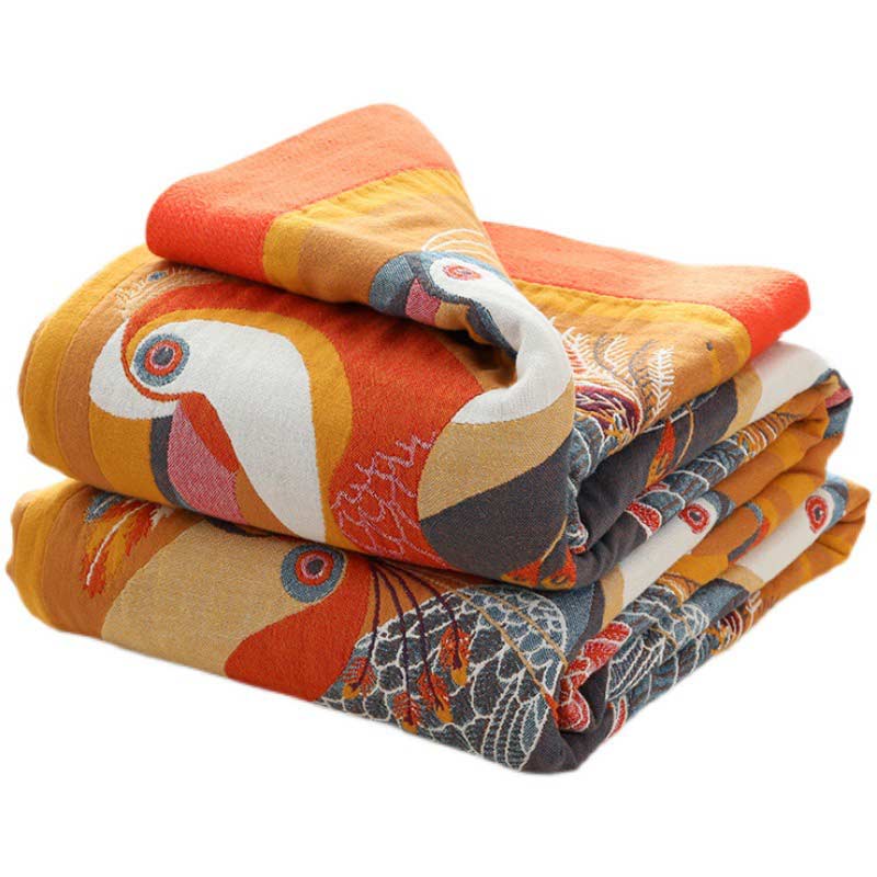 Couverture réversible en coton doux avec motif d'oiseau toucan
