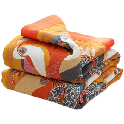 Couverture réversible en coton doux avec motif d'oiseau toucan