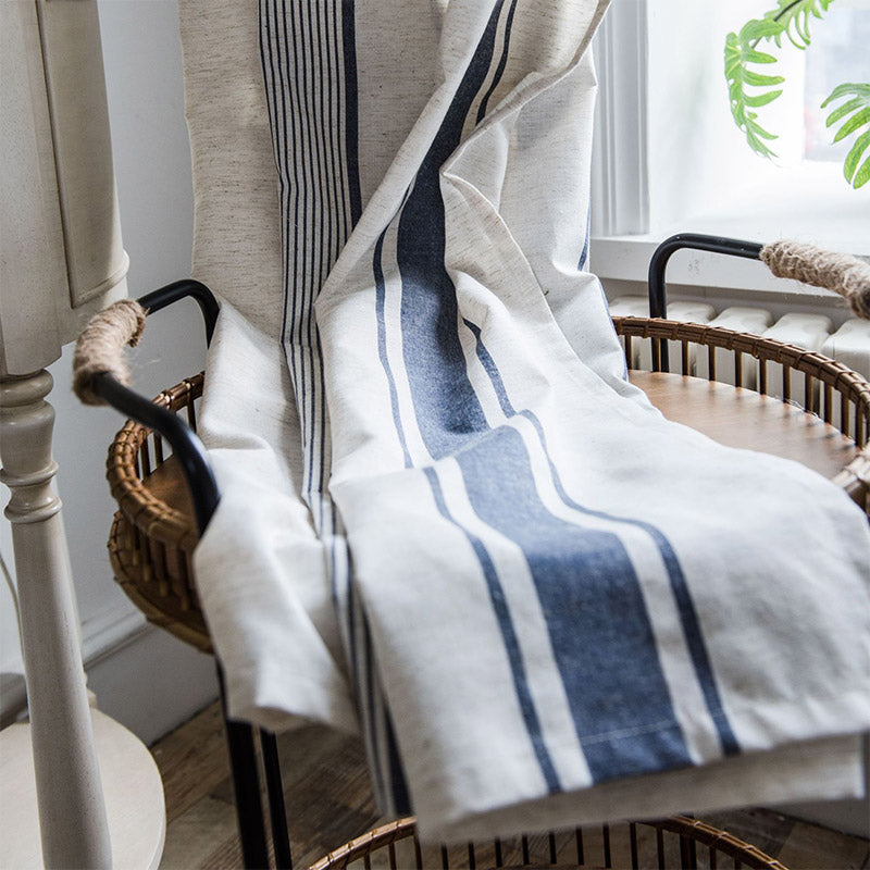 Ownkoti – Rideaux semi-occultants à rayures, bleu marine et beige