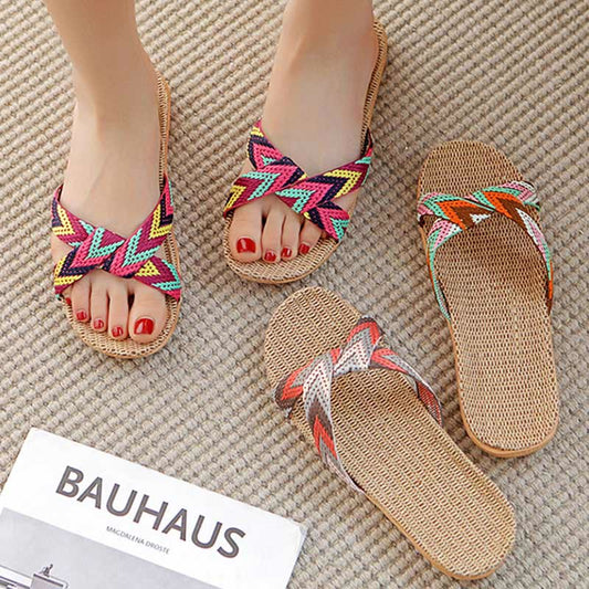 Chaussons antidérapants en lin Boho Cross