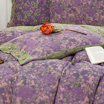 Parure de lit en coton violet à fleurs bohèmes (4 pièces)