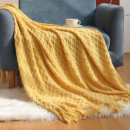 Ownkoti – Couverture tricotée avec motif prisme et pompons