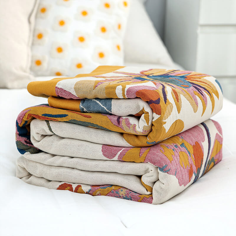 Couette réversible en coton à motif papillon et fleur