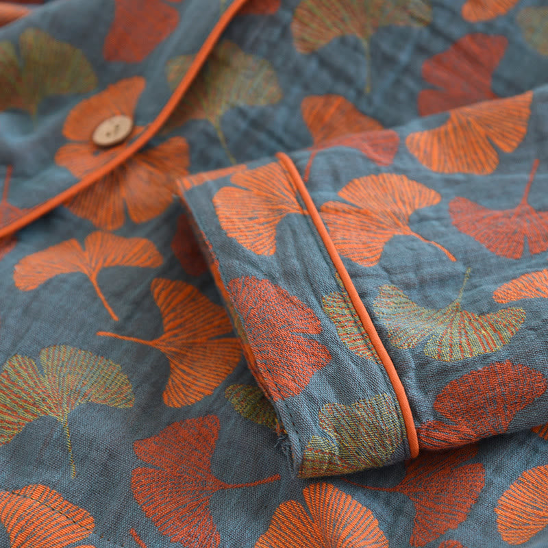 Ensemble de vêtements d'intérieur en coton avec bouton en forme de feuille de ginkgo - image 4