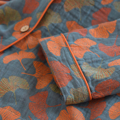 Ensemble de vêtements d'intérieur en coton avec bouton en forme de feuille de ginkgo - image 4