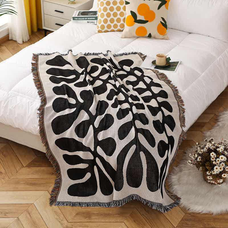 Couverture légère et douce avec pompon en forme de feuille rétro