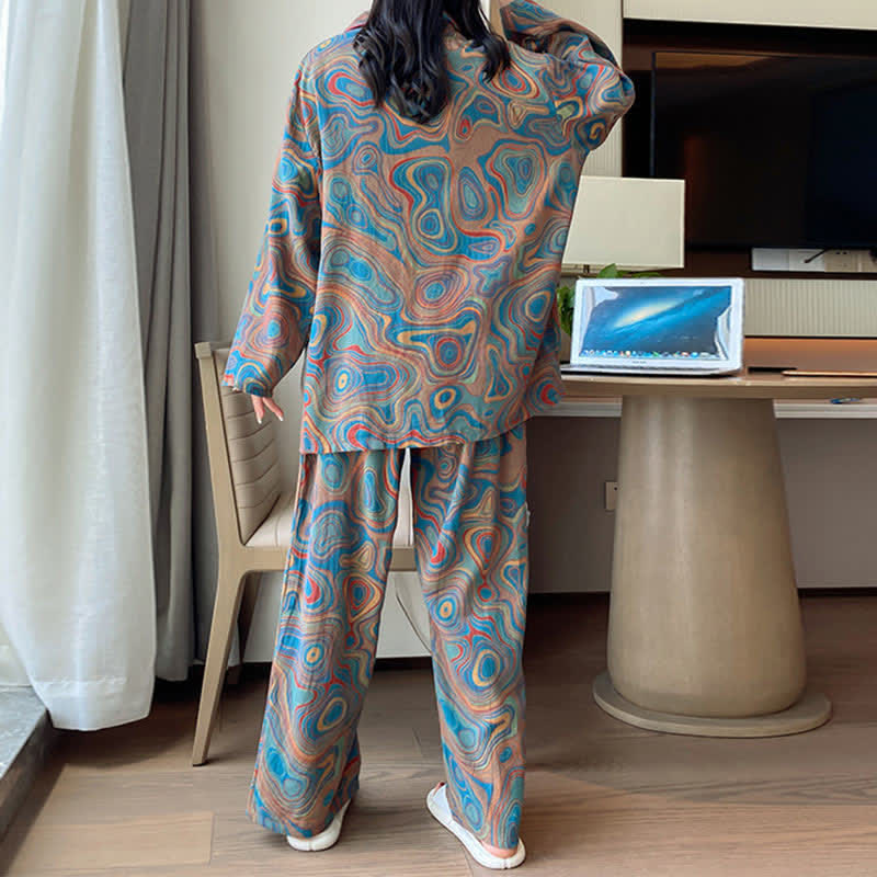 Ensemble de vêtements de détente surdimensionné en coton à imprimé artistique