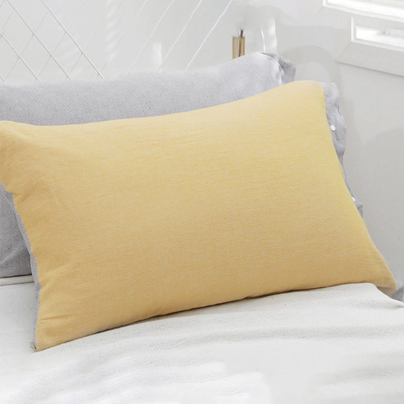 Taie d'oreiller simple en coton avec boutons de couleur pure (2 pièces)