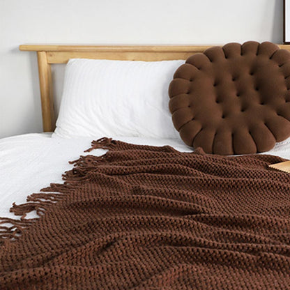 Ownkoti – Couverture tricotée simple et unie avec pompons