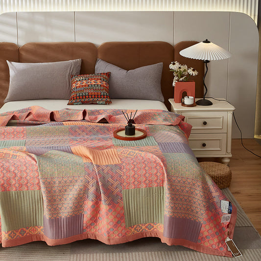 Couette réversible colorée en coton à motif carré