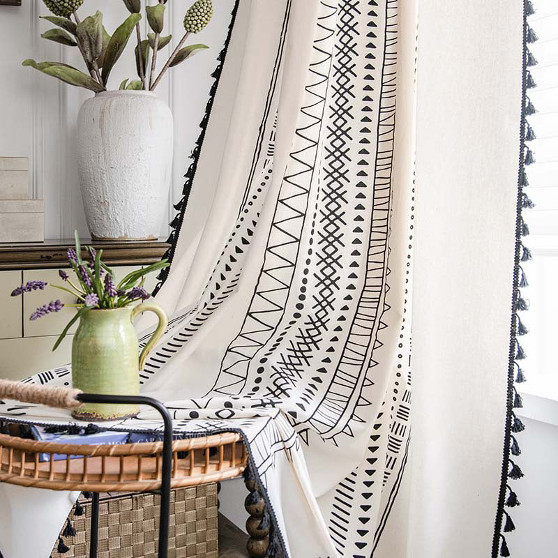 Rideaux semi-occultants Ownkoti en coton de style bohème avec un motif géométrique