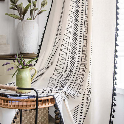 Rideaux semi-occultants Ownkoti en coton de style bohème avec un motif géométrique