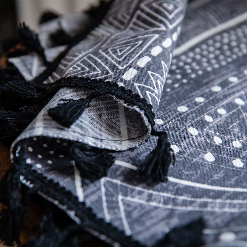 Rideaux bohèmes Ownkoti à motifs géométriques, en coton, avec pompons, noir