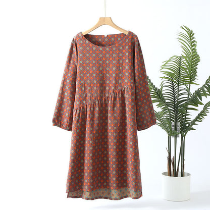 Chemise de nuit en coton doux à col rond et motif floral