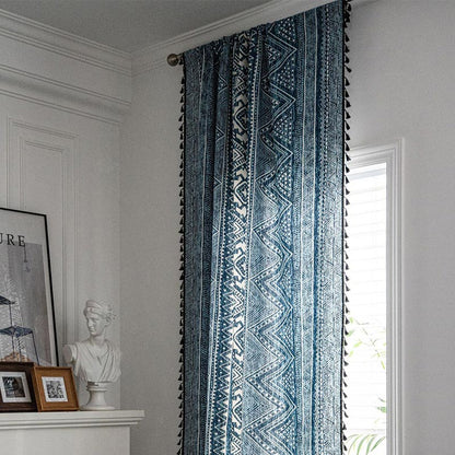 Rideau filtrant la lumière bleue avec motif géométrique