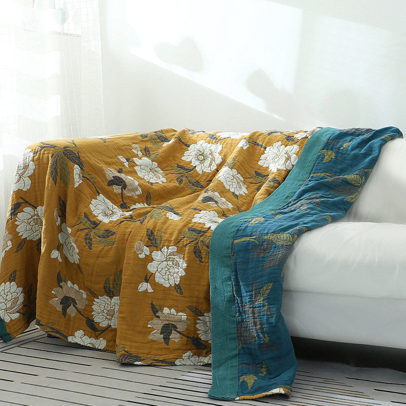 Couverture réversible Ownkoti à motif floral, housse de canapé en coton