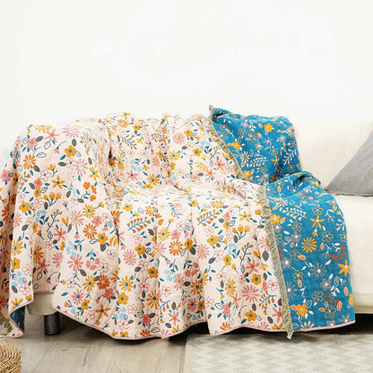 Couverture Ownkoti avec pompons de fleurs de jardin, housse de canapé