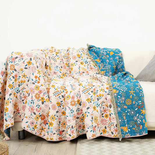 Couverture Ownkoti avec pompons de fleurs de jardin, housse de canapé
